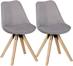 Stuhl 2er-Set hellgrau natur Stoff Echtholz B/H/T: ca. 49x87x52 cm