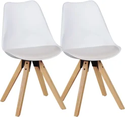 Stuhl 2er-Set weiß natur Kunststoff Echtholz Kunstleder B/H/T: ca. 52x87x49 cm