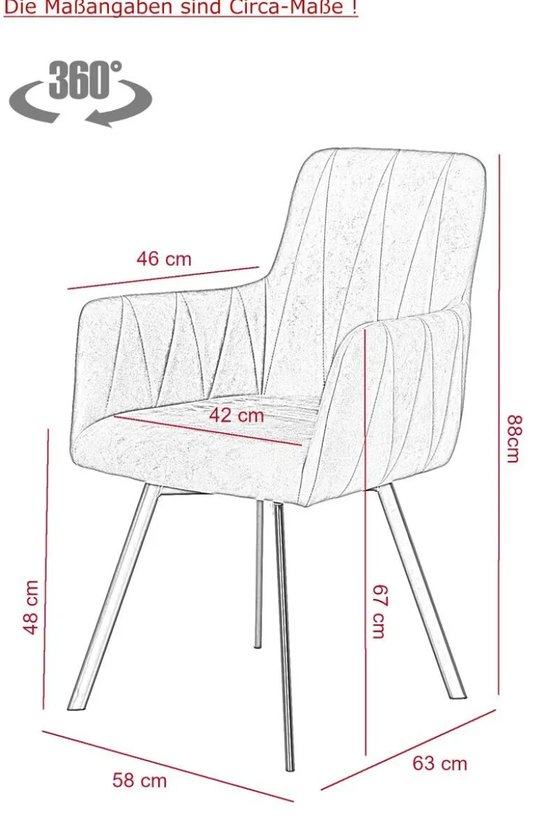 Stuhl Gesa 2er Set anthrazit Vintage Microfaser B/H/T: ca. 56x88x64 cm