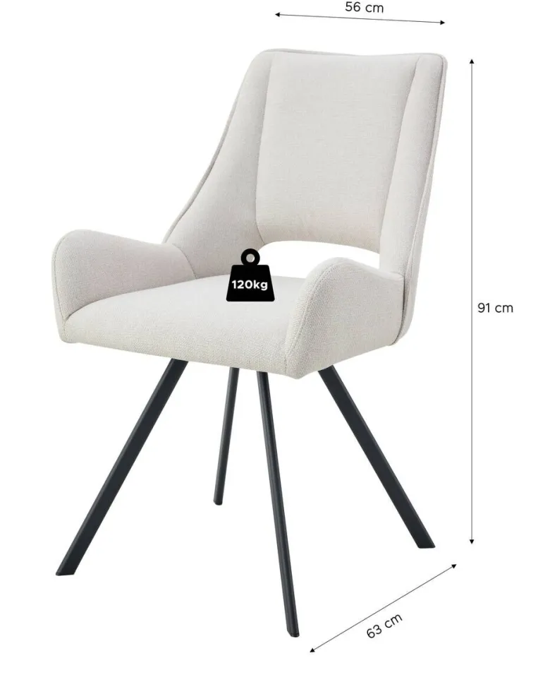 Stuhl HELEN, 2er Set creme Webstoff B/H/T: ca. 56x63x91 cm