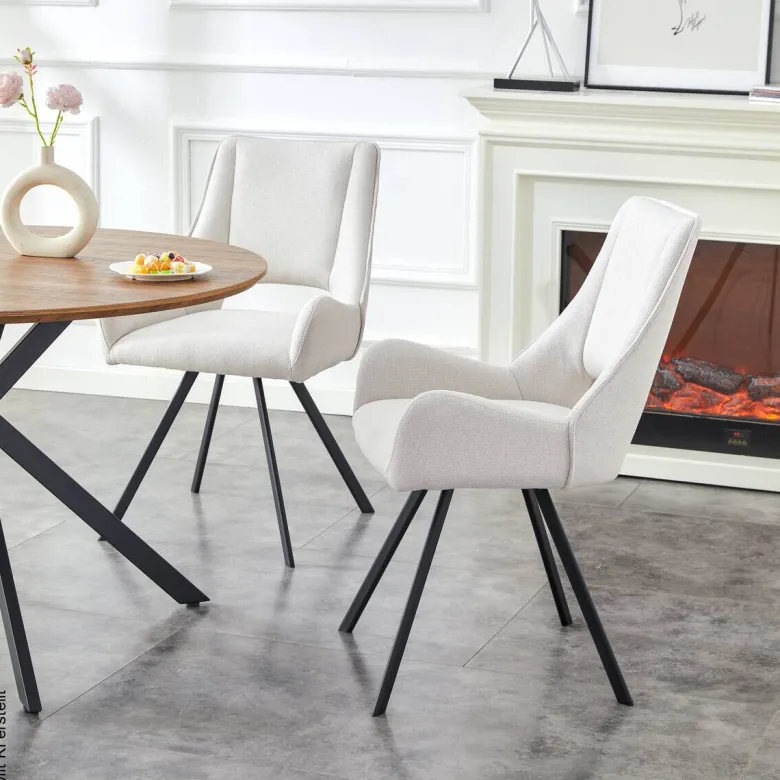 Stuhl HELEN, 2er Set creme Webstoff B/H/T: ca. 56x63x91 cm