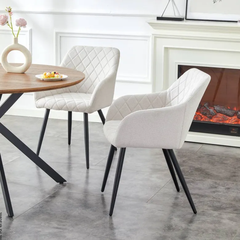 Stuhl LEA, 2er Set creme Webstoff B/H/T: ca. 56x83x60 cm