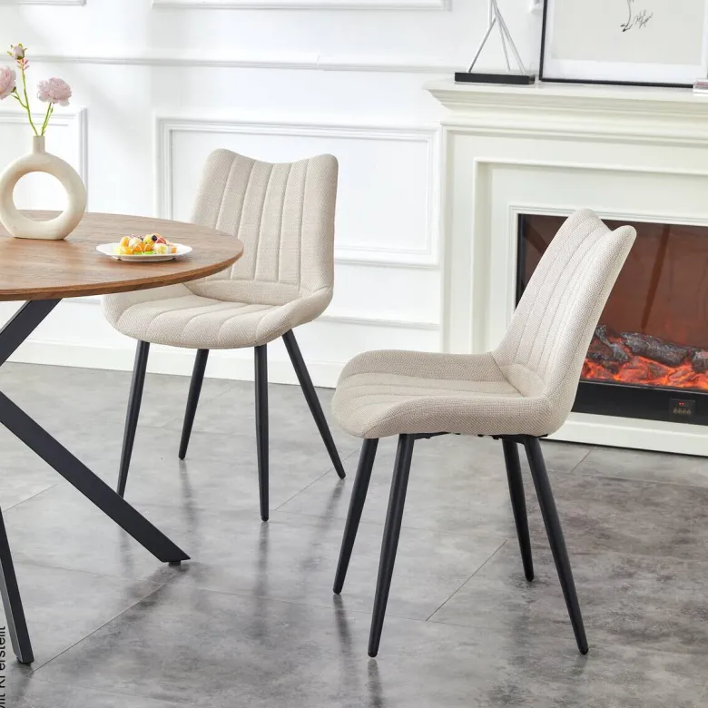 Stuhl LOTTA, 2er Set creme Webstoff B/H/T: ca. 53x86x59 cm