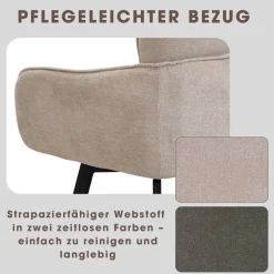 Stuhl RICO, 2er-Set schwarz taupe Metall Stoff B/H/T: ca. 61x90x63 cm