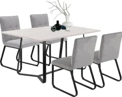 Stuhl TALEA 2er-Set hellgrau schwarz Webstoff Metall B/H/T: ca. 46x86x55 cm