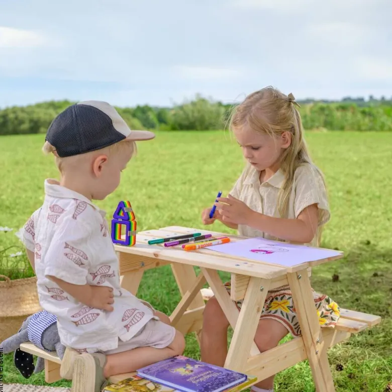 Timbela Kindersitzgarnitur M012 natur Holz B/H/L: ca. 60x50x81 cm