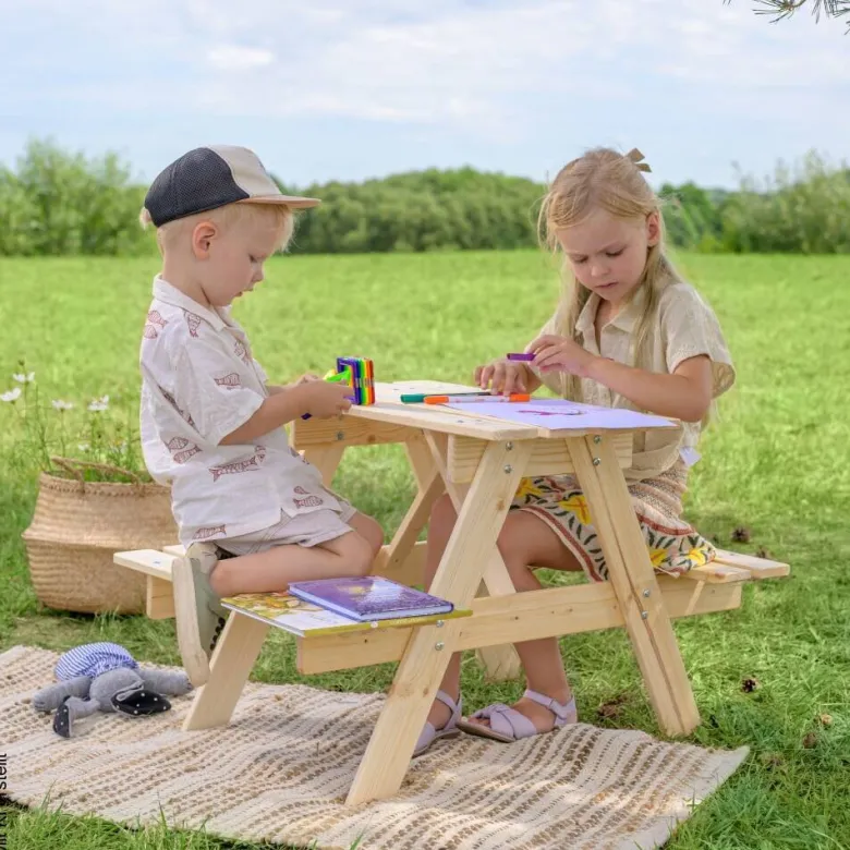 Timbela Kindersitzgarnitur M012 natur Holz B/H/L: ca. 60x50x81 cm