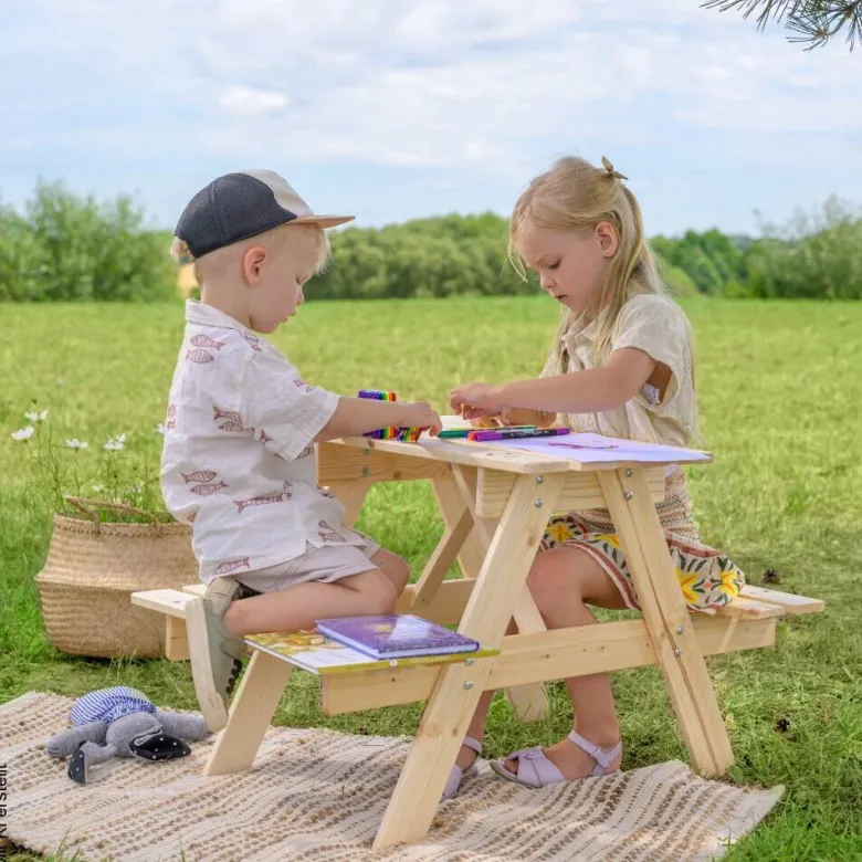 Timbela Kindersitzgarnitur M012 natur Holz B/H/L: ca. 60x50x81 cm