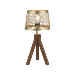Tischleuchte Frederik messing Holz B/H/L: ca. 22x44x22 cm E27 1 Brennstellen