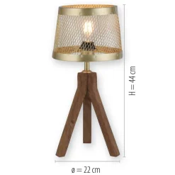 Tischleuchte Frederik messing Holz B/H/L: ca. 22x44x22 cm E27 1 Brennstellen