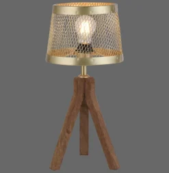 Tischleuchte Frederik messing Holz B/H/L: ca. 22x44x22 cm E27 1 Brennstellen