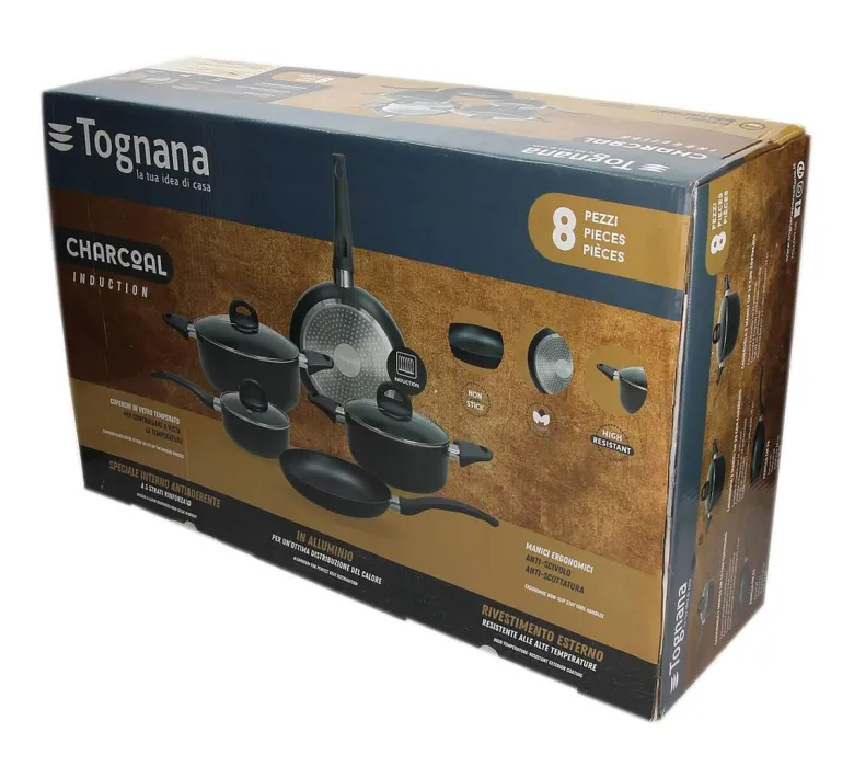 TOGNANA Topfset Grancucina Cop.& Char schwarz Aluminium 8 tlg.