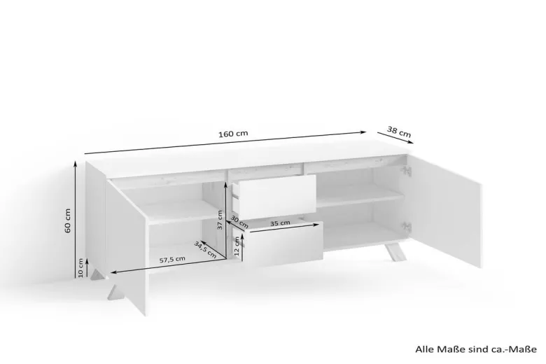 TV-Board VALENTIN weiß Eiche Nachbildung B/H/T: ca. 160x60x38 cm