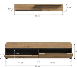 TV-Kommode Canu basaltgrau Nachbildung Artisan Oak Nachbildung B/H/T: ca. 170x38x33 cm