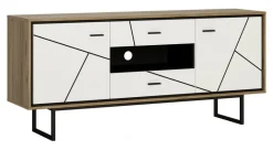TV-Lowboard Brolo Eiche Cleveland Nachbildung weiß Hochglanz schwarz B/H/T: ca. 167x75x40 cm