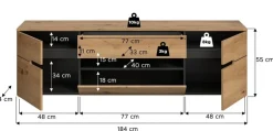 TV-Lowboard Canu basaltgrau Nachbildung Artisan Oak Nachbildung B/H/T: ca. 55x184x44 cm