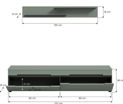 TV-Lowboard Canu grün basaltgrau Nachbildung B/H/T: ca. 170x38x33 cm