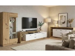 TV-Lowboard Covelo Eiche Artisan Oak Nachbildung weiß B/H/T: ca. 236x66x40 cm