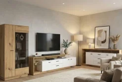 TV-Lowboard Covelo Eiche Artisan Oak Nachbildung weiß B/H/T: ca. 236x66x40 cm