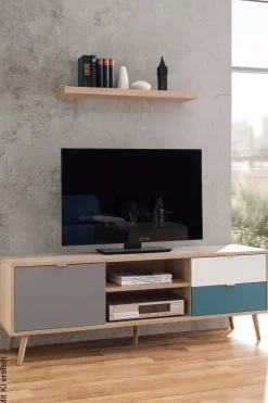 TV-Lowboard Cuba Eiche Sonoma Nachbildung weiß grau petrol B/H/T: ca. 150x52x40 cm