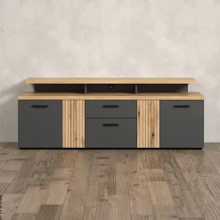 TV-Lowboard Esteban Eiche Evoke Oak Nachbildung anthrazit B/H/T: ca. 180x66x47 cm