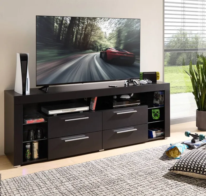 TV-Lowboard Goal Carbon schwarz Carbon Optik B/H/T: ca. 179x66x44 cm