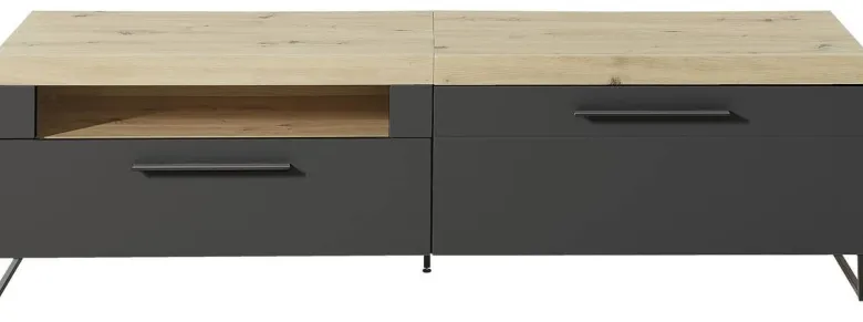 TV-Lowboard Loft Two Eiche Artisan Nachbildung Graphit Lacklaminat supermatt B/H/T: ca. 192x55x44 cm
