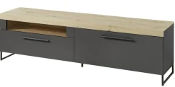 TV-Lowboard Loft Two Eiche Artisan Nachbildung Graphit Lacklaminat supermatt B/H/T: ca. 192x55x44 cm