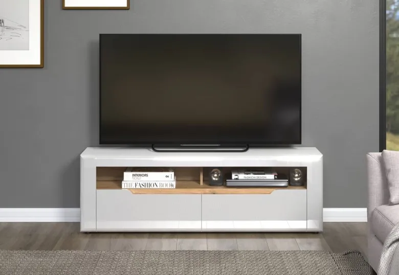 TV-Lowboard Marlon Eiche Evoke Coast Nachbildung weiß Hochglanz B/H/T: ca. 150x50x40 cm