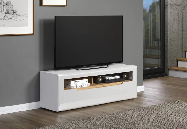 TV-Lowboard Marlon Eiche Evoke Coast Nachbildung weiß Hochglanz B/H/T: ca. 150x50x40 cm