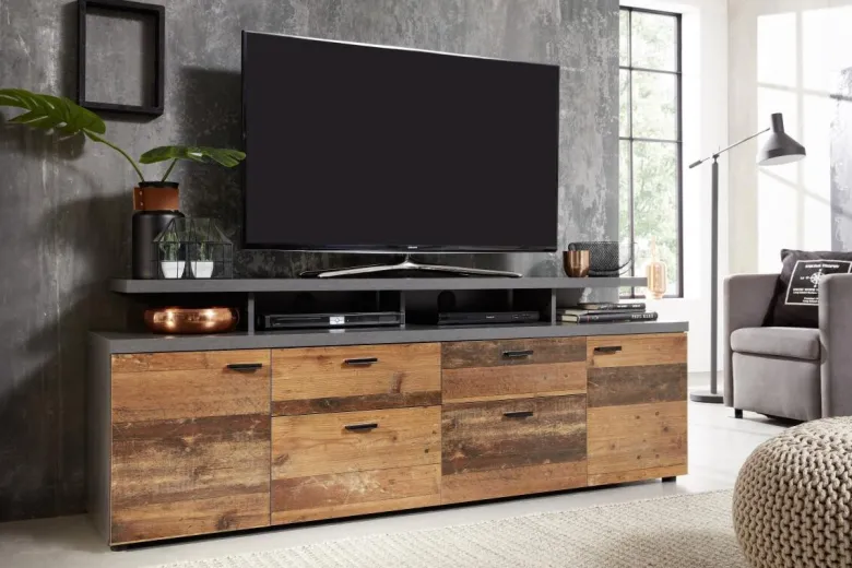TV-Lowboard Mood Old Wood Nachbildung Beton dunkel Optik B/H/T: ca. 180x65x44 cm