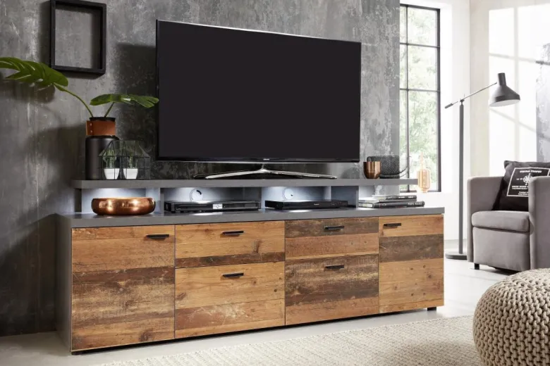 TV-Lowboard Mood Old Wood Nachbildung Beton dunkel Optik B/H/T: ca. 180x65x44 cm