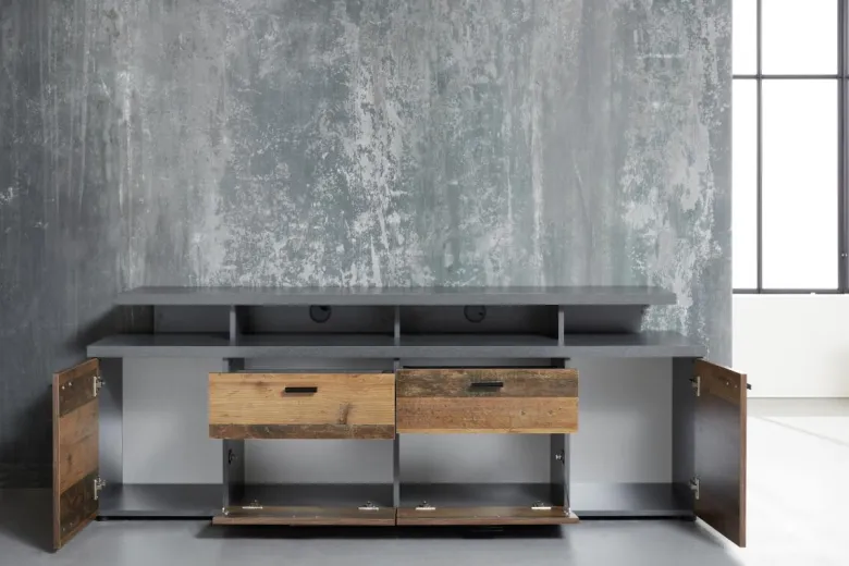 TV-Lowboard Mood Old Wood Nachbildung Beton dunkel Optik B/H/T: ca. 180x65x44 cm