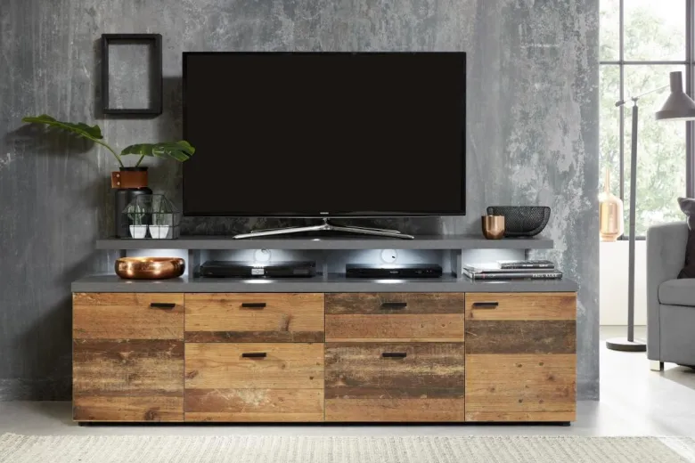 TV-Lowboard Mood Old Wood Nachbildung Beton dunkel Optik B/H/T: ca. 180x65x44 cm