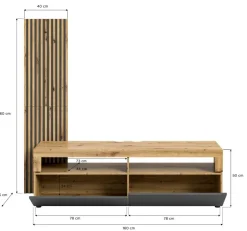 TV-Lowboard Okai anthrazit Eiche Artisan Nachbildung B/H/T: ca. 160x90x45 cm
