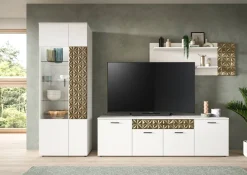 TV-Lowboard Prisma weiß gold Optik B/H/T: ca. 190x57x37 cm