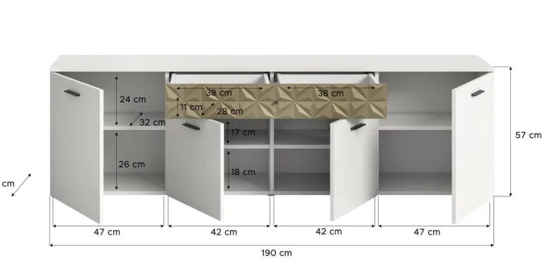 TV-Lowboard Prisma weiß gold Optik B/H/T: ca. 190x57x37 cm