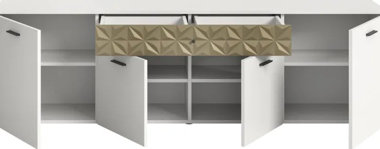 TV-Lowboard Prisma weiß gold Optik B/H/T: ca. 190x57x37 cm