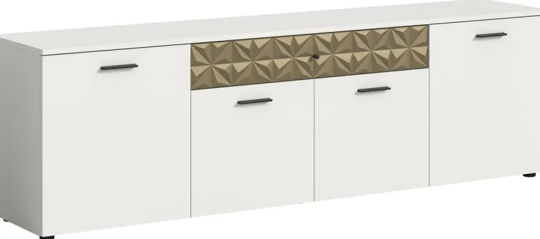 TV-Lowboard Prisma weiß gold Optik B/H/T: ca. 190x57x37 cm