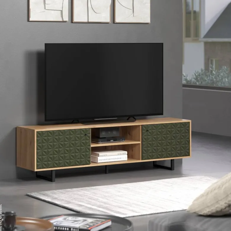 TV-Lowboard Sentra Eiche Artisan Nachbildung grün dunkel B/H/T: ca. 184x52x40 cm