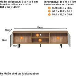 TV-Lowboard Sentra Eiche Artisan Nachbildung grün dunkel B/H/T: ca. 184x52x40 cm