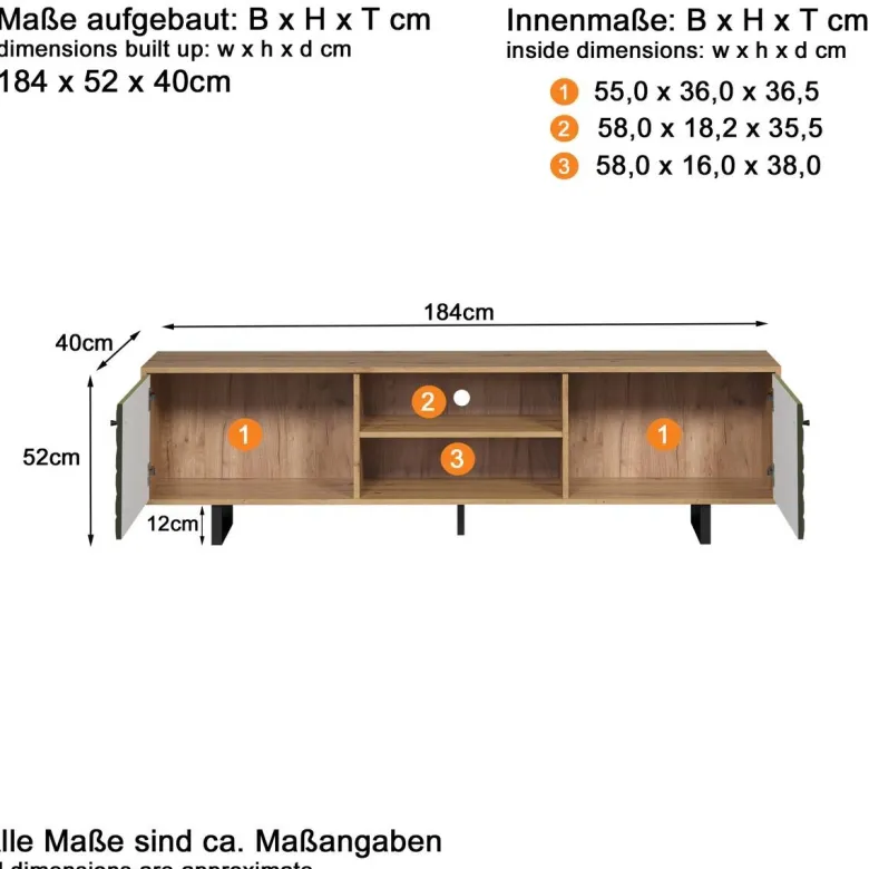 TV-Lowboard Sentra Eiche Artisan Nachbildung grün dunkel B/H/T: ca. 184x52x40 cm