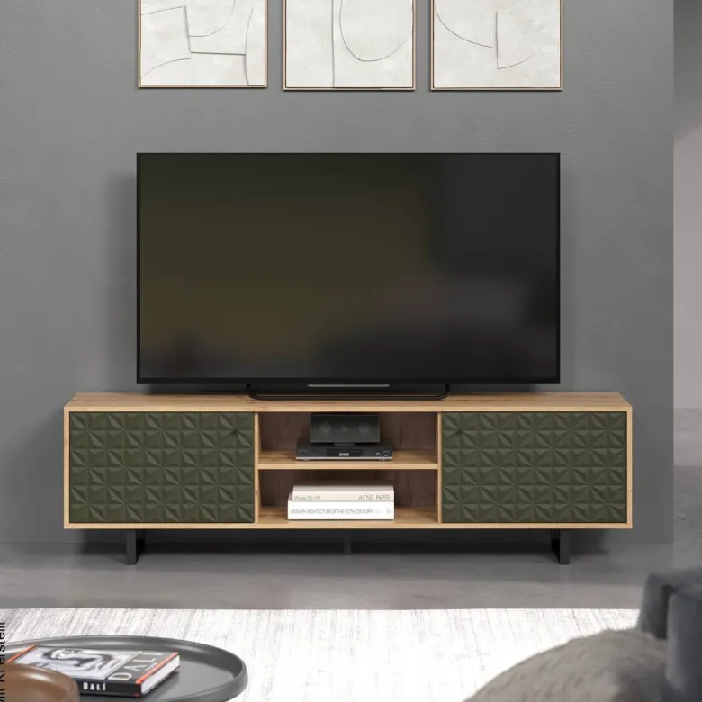 TV-Lowboard Sentra Eiche Artisan Nachbildung grün dunkel B/H/T: ca. 184x52x40 cm