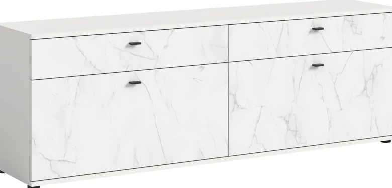 TV-Lowboard Stone weiß Marmoroptik B/H/T: ca. 180x62x41 cm