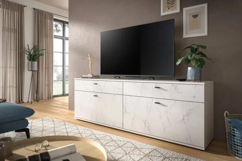 TV-Lowboard Stone weiß Marmoroptik B/H/T: ca. 180x62x41 cm