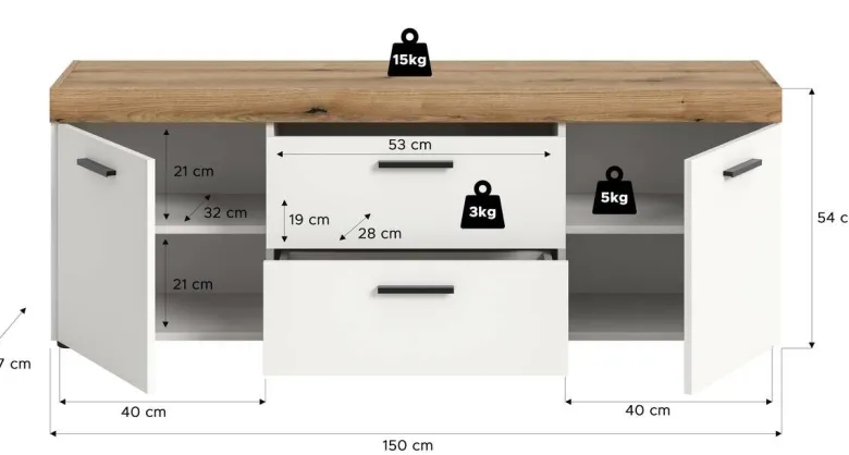 TV-Lowboard Sunset weiß B/H/T: ca. 150x54x37 cm
