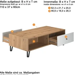 TV-Lowboard Touch Eiche Artisan Nachbildung weiß matt B/H/T: ca. 110x37x60 cm
