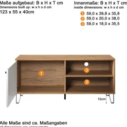 TV-Lowboard Touch weiß matt Eiche Artisan Nachbildung B/H/T: ca. 123x56x40 cm