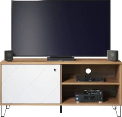 TV-Lowboard Touch weiß matt Eiche Artisan Nachbildung B/H/T: ca. 123x56x40 cm