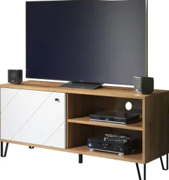 TV-Lowboard Touch weiß matt Eiche Artisan Nachbildung B/H/T: ca. 123x56x40 cm